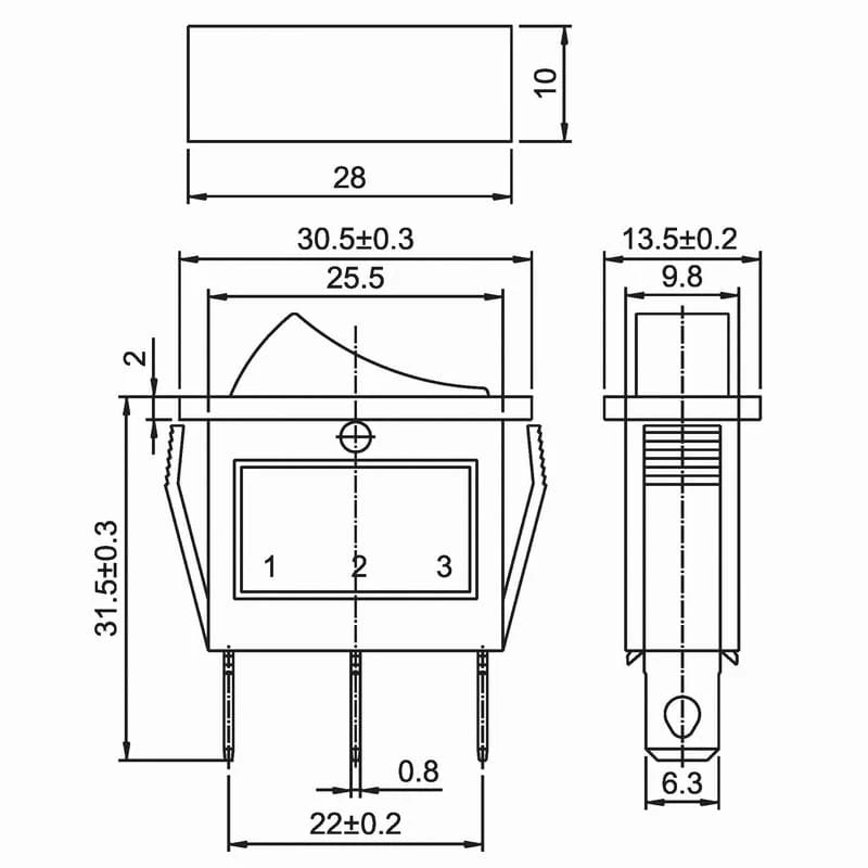 Купить Переключатель KCD3-2-101N ON-OFF 15A 250V (3 контакта) 16*32мм красный в Челябинске