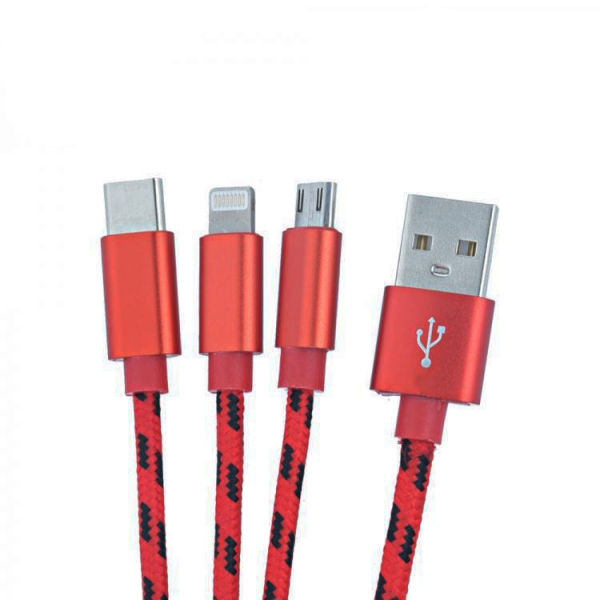 Купить Кабель USB - iPhone5/6/7 + microUSB + TYPE-C MUJU MJ-33 пропускная способность 2.1А (1 метр) в Челябинске