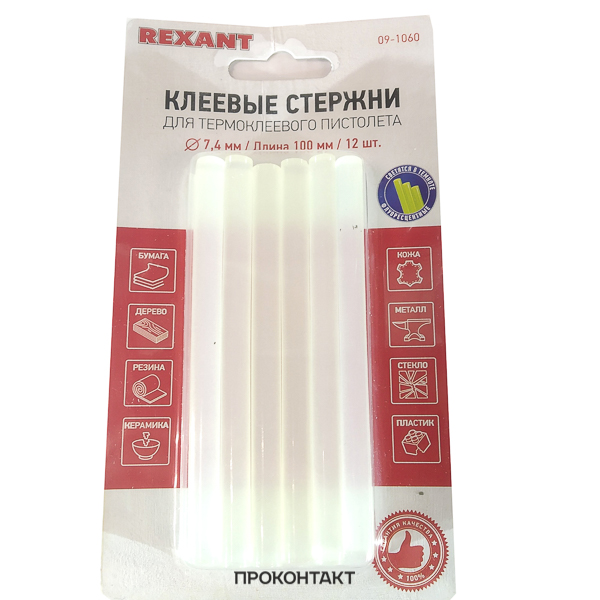 Купить Клеевые стержни d=7,4 мм, L=100 мм, прозрачные, светящиеся (упак. 12 шт. ) в Челябинске