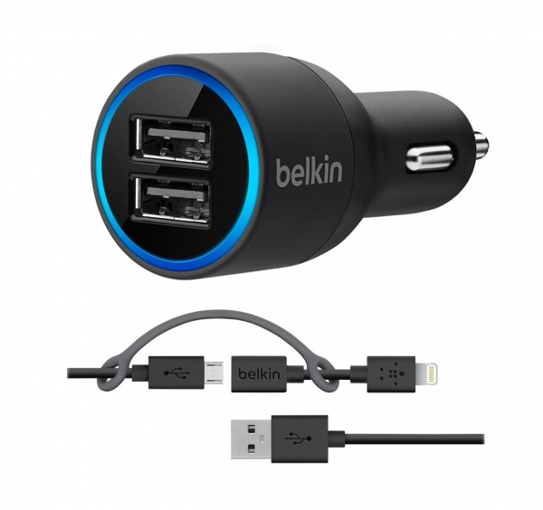 Купить Автомобильное ЗУ на 2 гнезда USB Belkin BC-2016 + кабель microUSB/iPhone (факт. 2400мА) в Челябинске