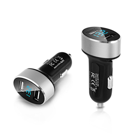 Зарядное устройство в гнездо прикуривателя 2*USB A100 (Z26) с вольтметром 2.1А