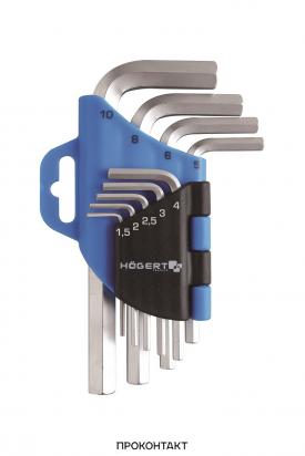 Купить Набор Г-образных шестигранных ключей 1,5-10мм, CrV HOGERT HT1W802, 9шт в Челябинске
