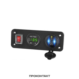 Купить Панель на 2 гнезда USB 3.0А QC3.0 + выключатель + вольтметр зеленый в Челябинске