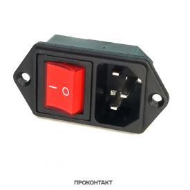 Купить Сетевой разъем C14 3PIN 250V 6А с красным выключателем KCD5 с подсветкой в Челябинске