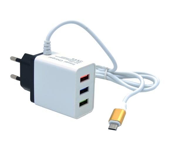 Купить Зарядное устройство 3*USB BS-2078 с кабелем microUSB 5V 3000mA (факт. 2100мА) в Челябинске