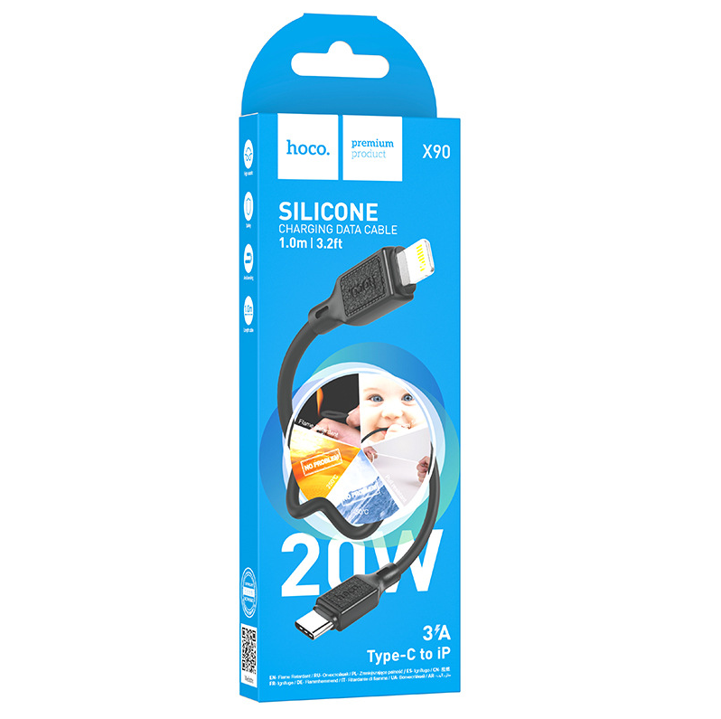 Купить Кабель USB - Lightning (iPhone) HOCO X90 2.4А (1 метр) Черный  СИЛИКОН в Челябинске