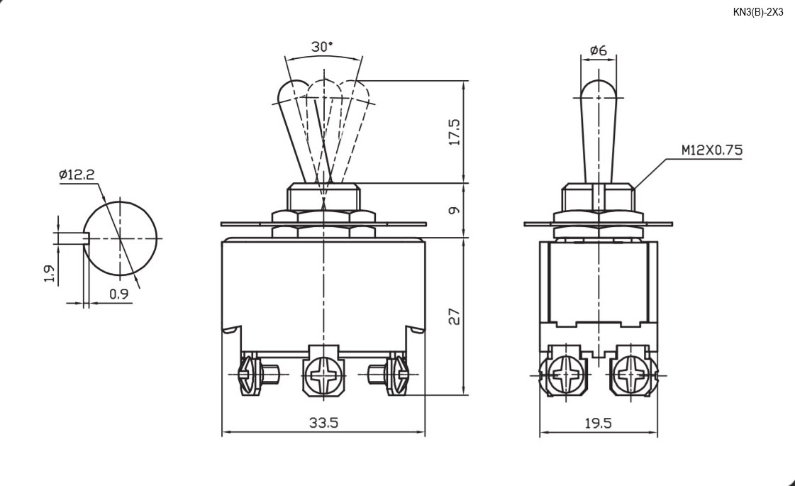 Купить Тумблер KN3(B)-223 (on)-off-(on) (6A 250VAC) в Челябинске