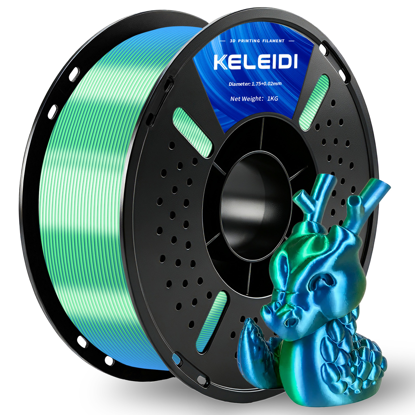 Филамент 1.75мм двухцветный PLA Silk сине-зеленый 1 кг