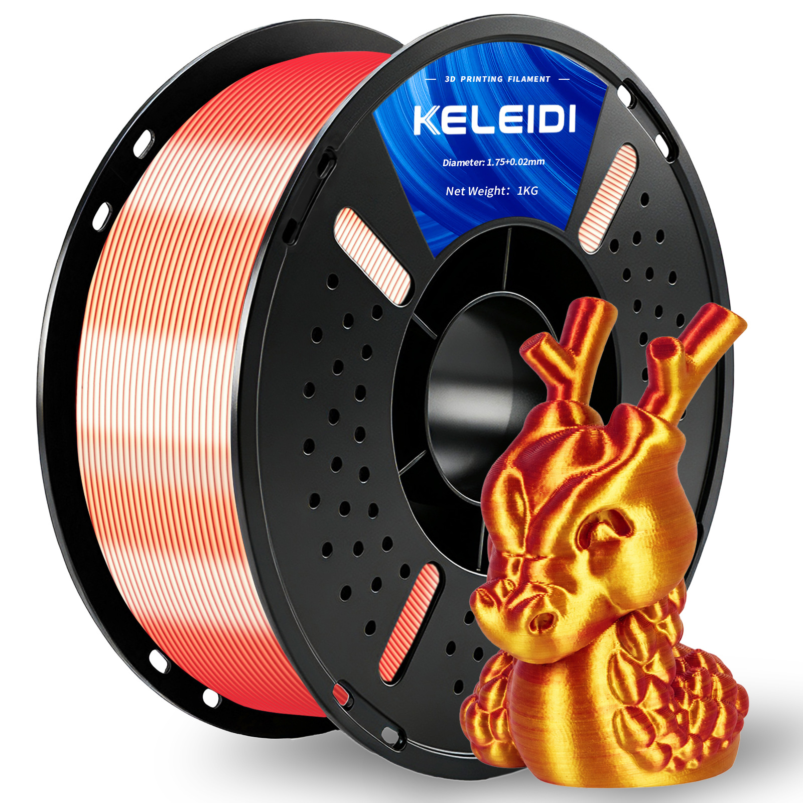 Филамент 1.75мм двухцветный PLA Silk красно-золотой 1 кг