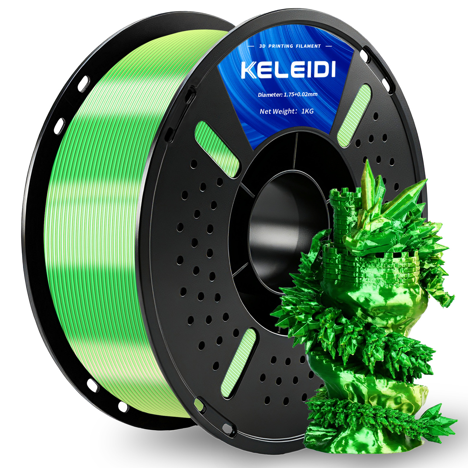 Филамент 1.75мм двухцветный PLA Silk желто-зеленый 1 кг