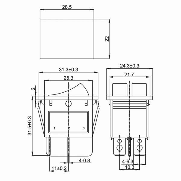 Купить Переключатель KCD4-203N ON-OFF-ON 15A 250V (6 контактов) синий в Челябинске
