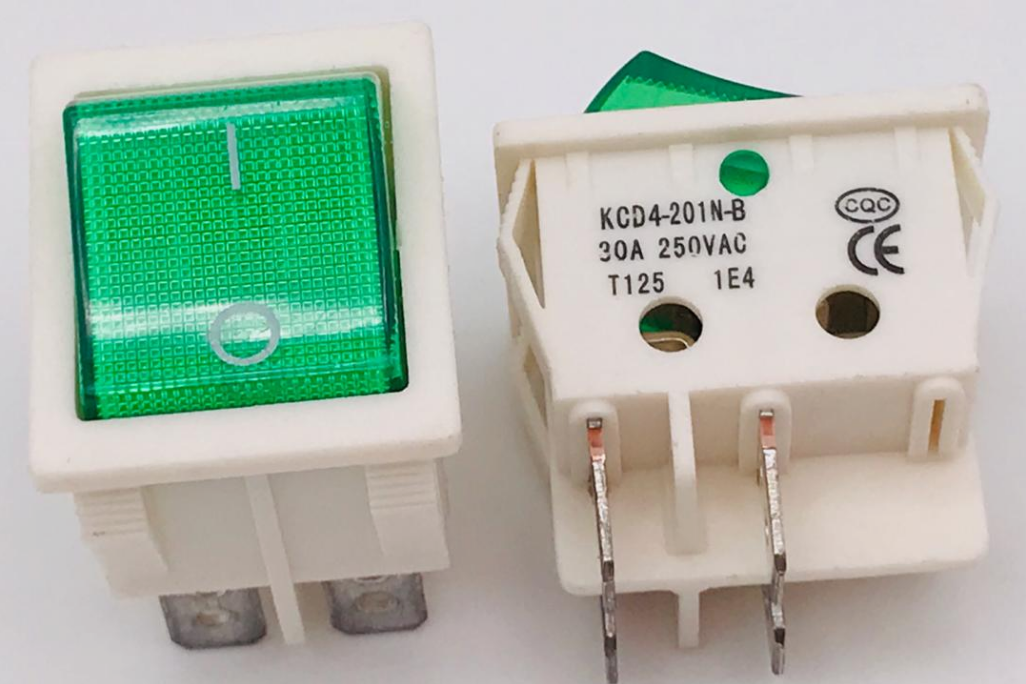 Купить Переключатель KCD4-201N on-off 15A 250V (4 контакта) зеленый (белый корпус) в Челябинске