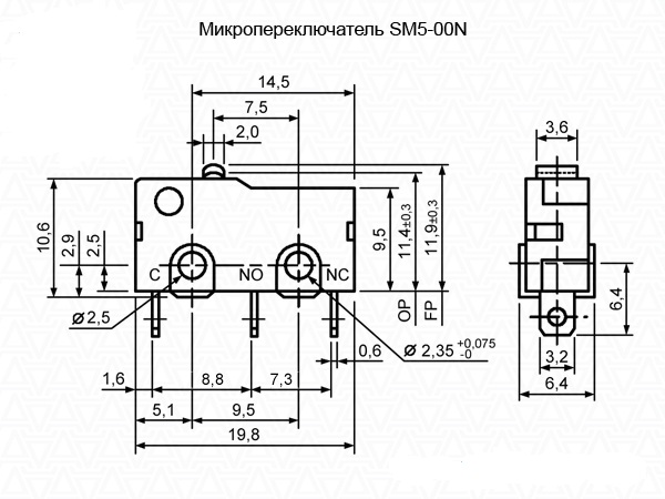 Купить Микропереключатель SM5-00N-116 250v/3a в Челябинске