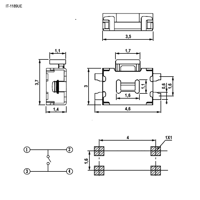 Купить Кнопка тактовая 4.7*3.5*1.6 SMD IT-1189UE в Челябинске