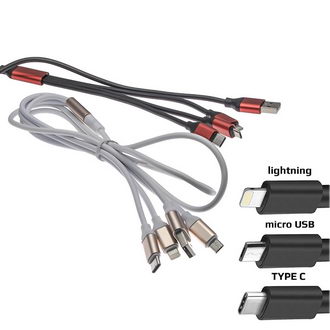 Купить Кабель USB - Lightning (iPhone) + microUSB + TYPE-C UMIT-0002 пропуск. способность 1.5А (1,2 метра) в Челябинске