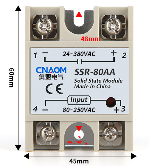 Купить Твердотельное реле CNAOM SSR-80AA (управление 80-250VAC, контроль 24-380VAC) в Челябинске