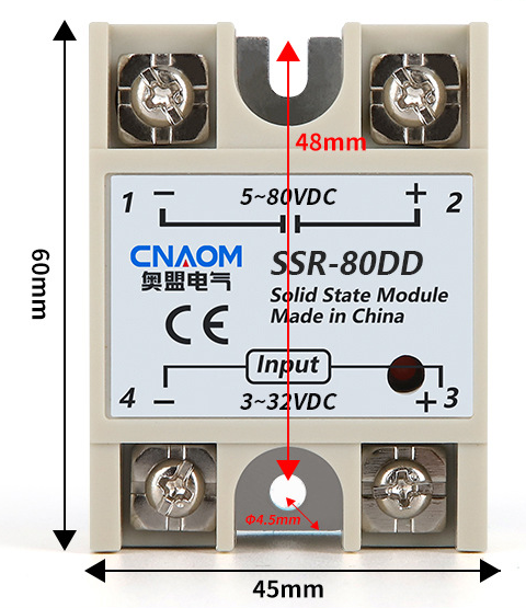 Купить Твердотельное реле CNAOM SSR-80DD (управление 3-32VDC, контроль 5-80VDC) в Челябинске