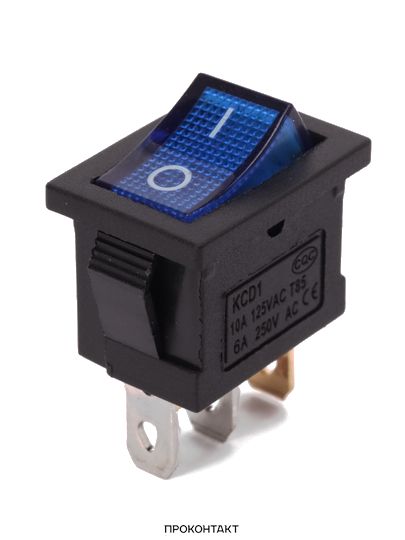 Купить Переключатель KCD1-101N ON-OFF 6A 250V (3 контакта) синий в Челябинске