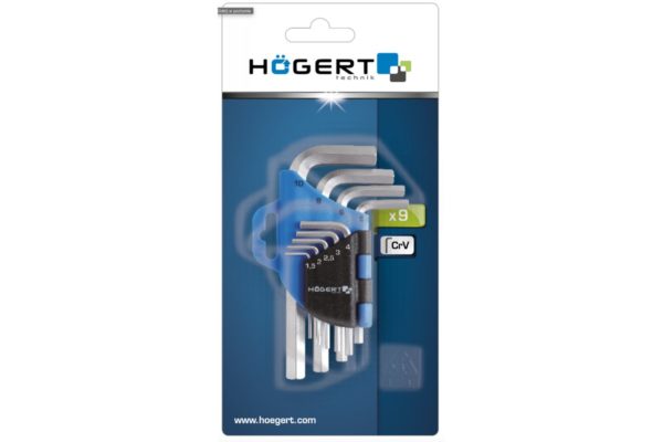 Купить Набор Г-образных шестигранных ключей 1,5-10мм, CrV HOGERT HT1W802, 9шт в Челябинске