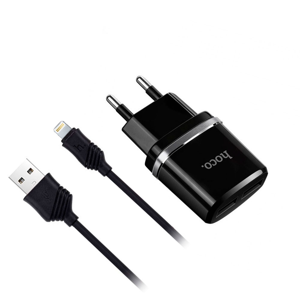 Зарядное устройство 2*USB HOCO C12 Черный (5В, 2400mA, Lightning) (факт.  2400мА) купить в магазине радиотехники «Проконтакт»