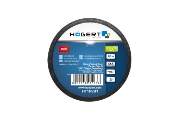 Купить Изолента HOGERT 0,13x19  20метров HT1P281 черная в Челябинске