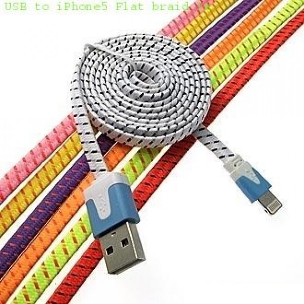 Купить Кабель USB - iPhone5/6/7 Flat braid (1 метр) в Челябинске