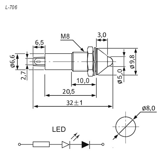 Купить Светодиод в корпусе L-706-G XD8-2 12V зеленый в Челябинске