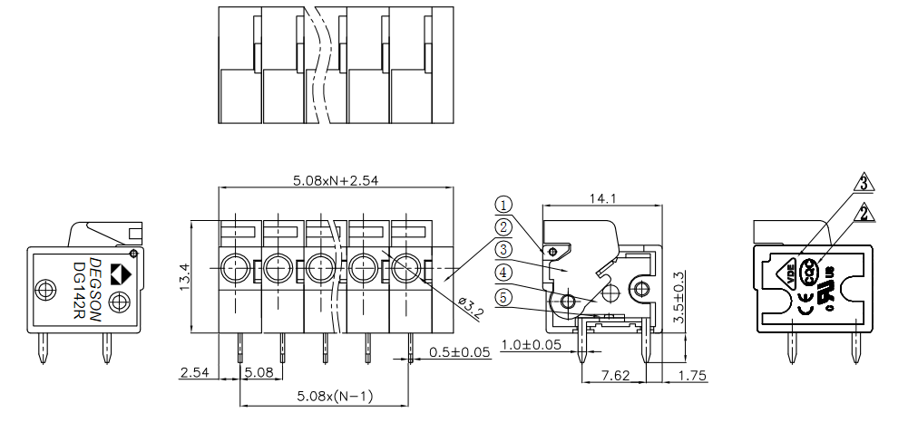 Купить Клеммник DG142R-5.08-02P-14-00A(H) в Челябинске